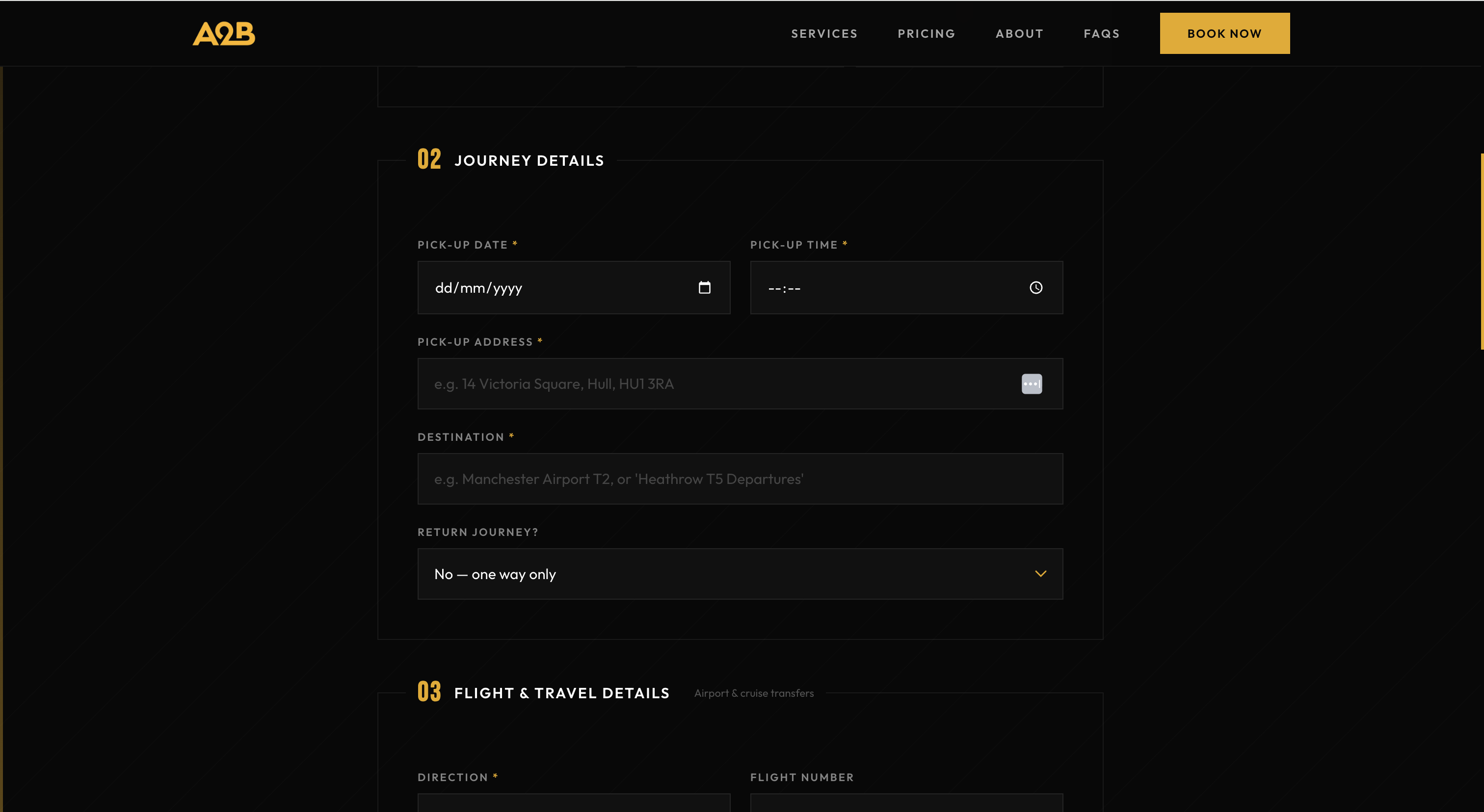 A2B Hull booking form
